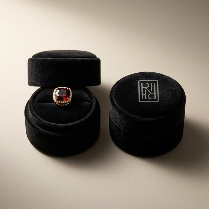 Garnet Cushion & Pave Diamond Earrings in 14K Yellow Gold - presentation