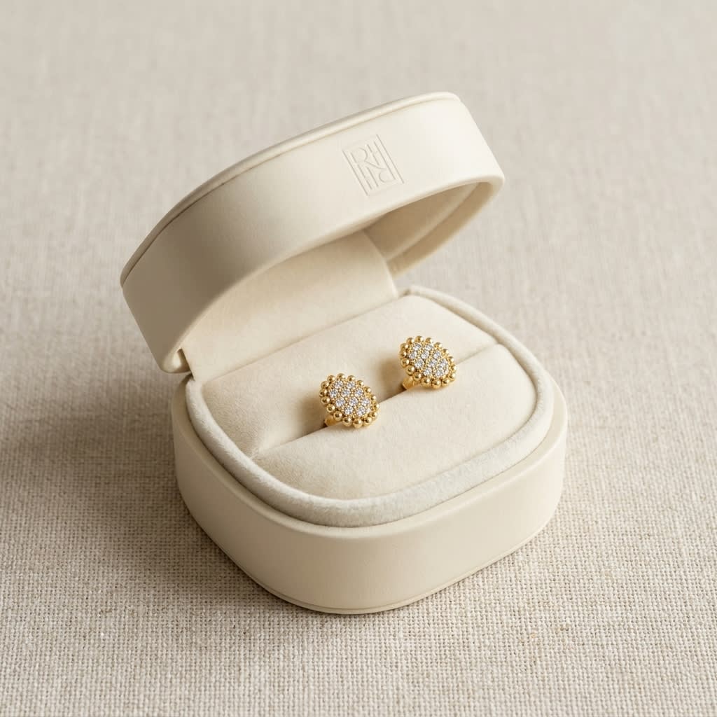 Natural Diamond Oval Stud Earrings in 14K Yellow Gold, in navy velvet jewelry box