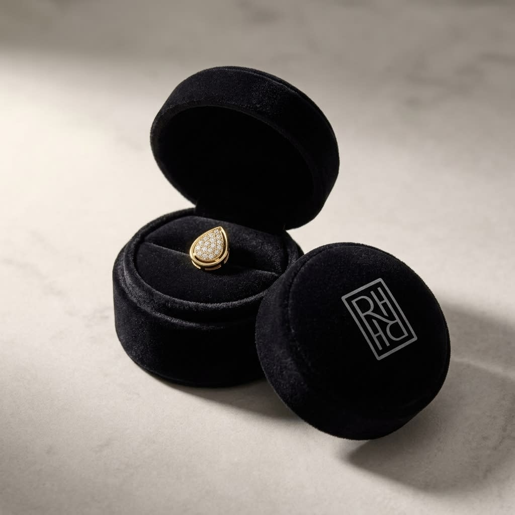 Diamond Teardrop Stud Earrings In 14k Yellow Gold 0.25ctw, in navy velvet jewelry box