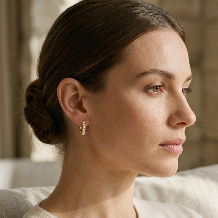 Diamond 3/4ctw Hoop Earring Set in 14K Yellow Gold - editorial