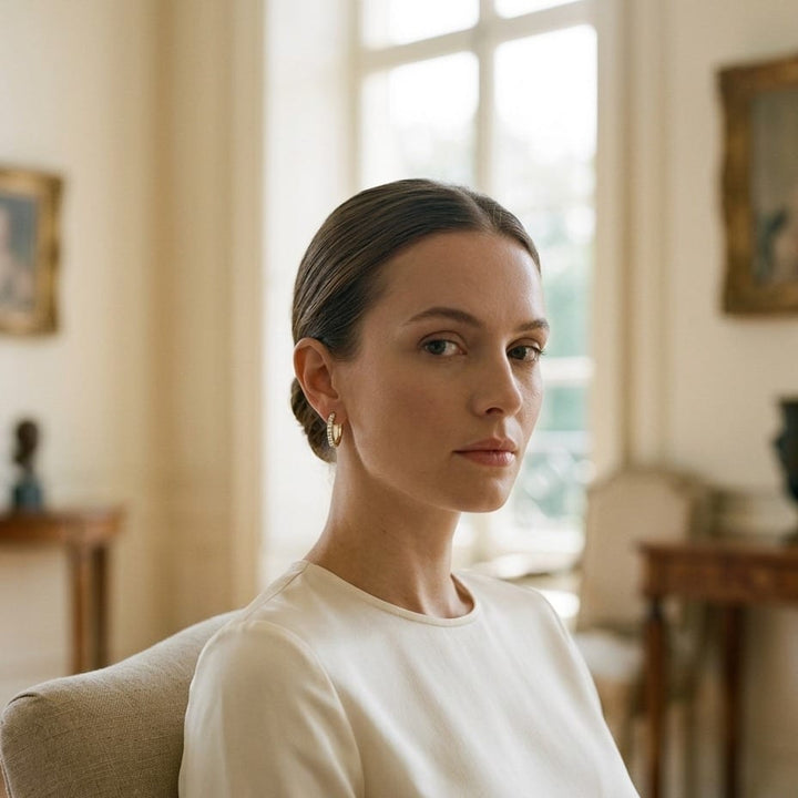 Diamond 3/4ctw Hoop Earring Set in 14K Yellow Gold - on model