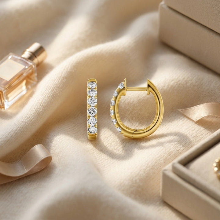 Diamond 3/4ctw Hoop Earring Set in 14K Yellow Gold - flat lay