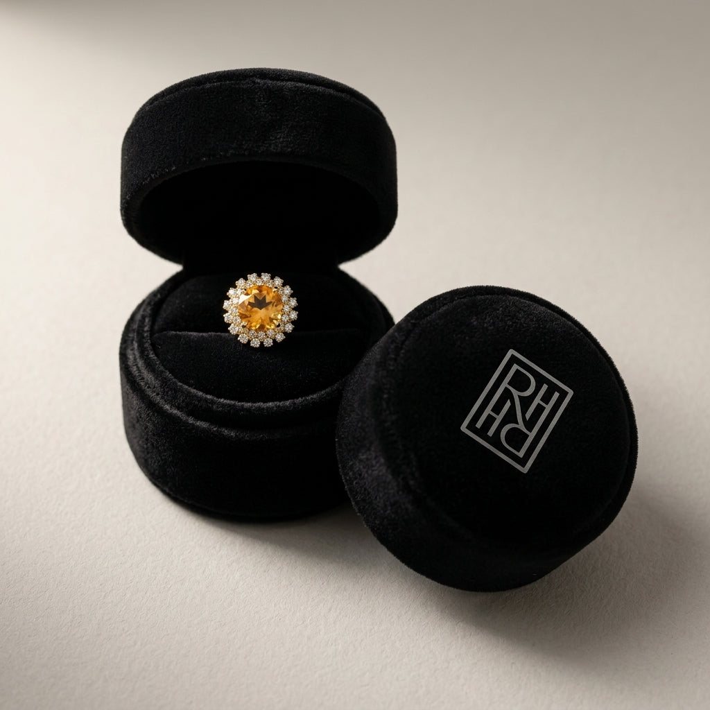 Citrine Yellow Sapphire & Diamond Burst Circle Earrings 1/5ctw in 14K Yellow Gold - presentation