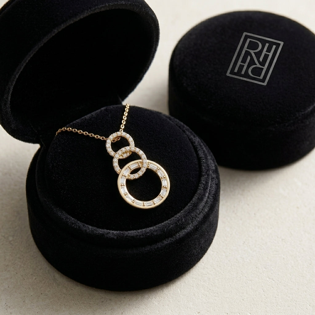 Diamond Baguette & Round Interlocking Circles Dangle Earrings 9/10ctw in 14K Yellow Gold - presentation
