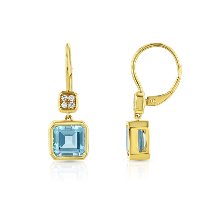 Swiss Blue Topaz Bezel Earrings in 14k Yellow Gold 0.08ctw – side profile | RockHer