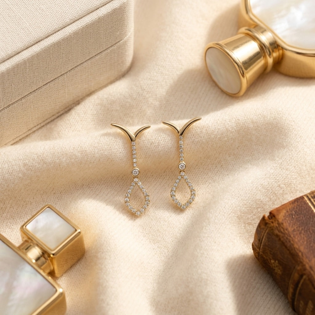 Open Kite Diamond Drop Necklace 18 Inch Length in 14K Yellow Gold - flat lay