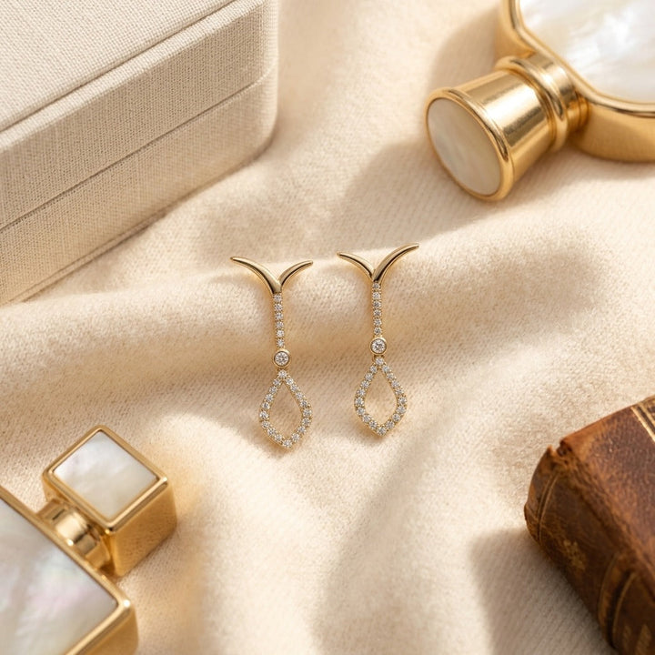 Open Kite Diamond Drop Necklace 18 Inch Length in 14K Yellow Gold - flat lay