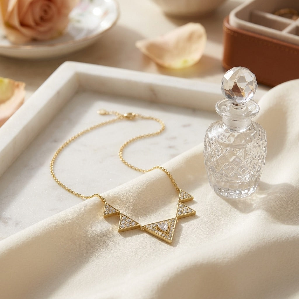 Diamond Trillion Triangle Necklace in 14K Yellow Gold - lifestyle