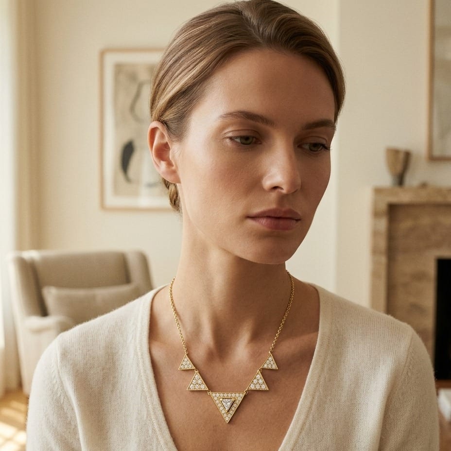 Diamond Trillion Triangle Necklace in 14K Yellow Gold - editorial