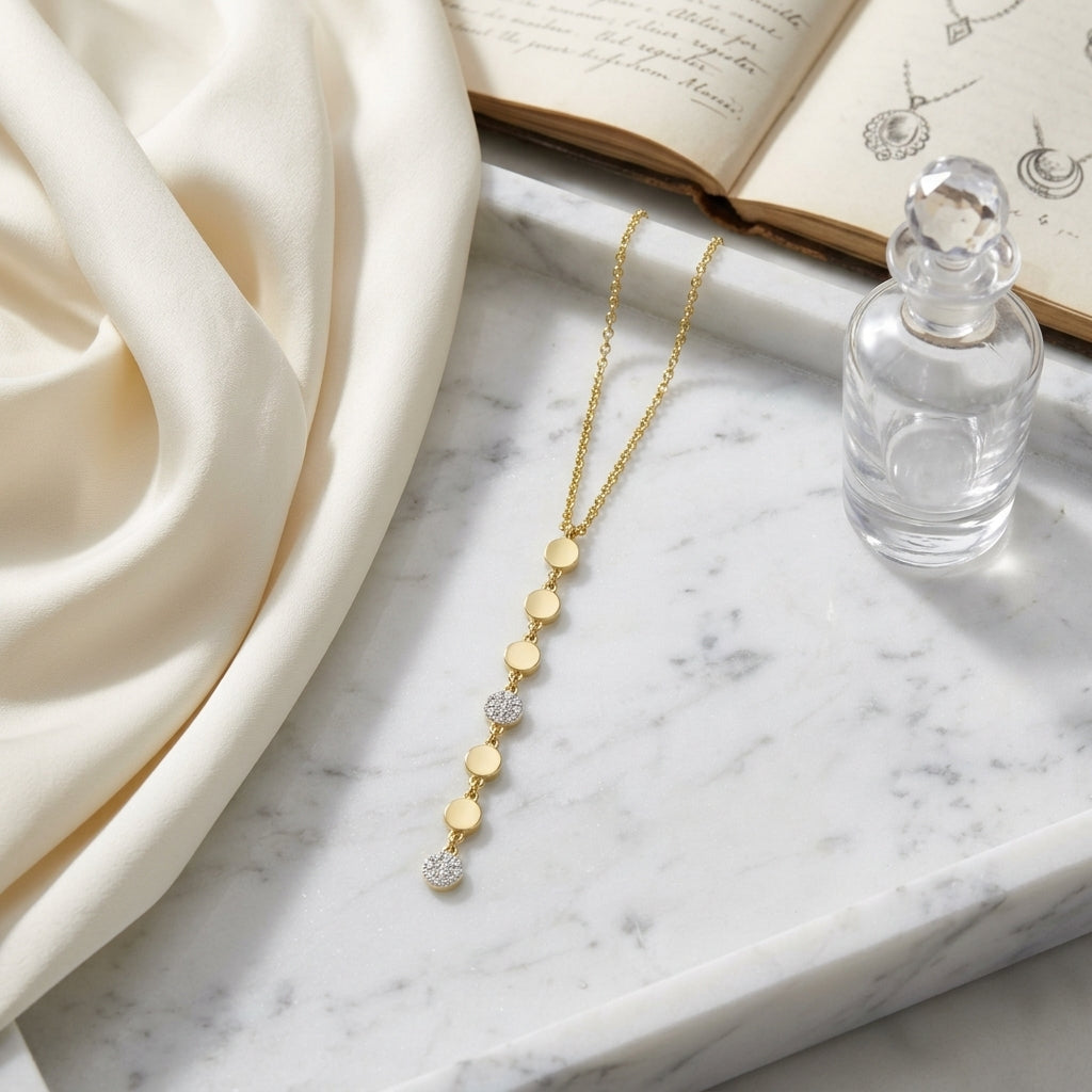 Diamond Linear Drop Necklace 1/10ctw in 14K Yellow Gold - editorial