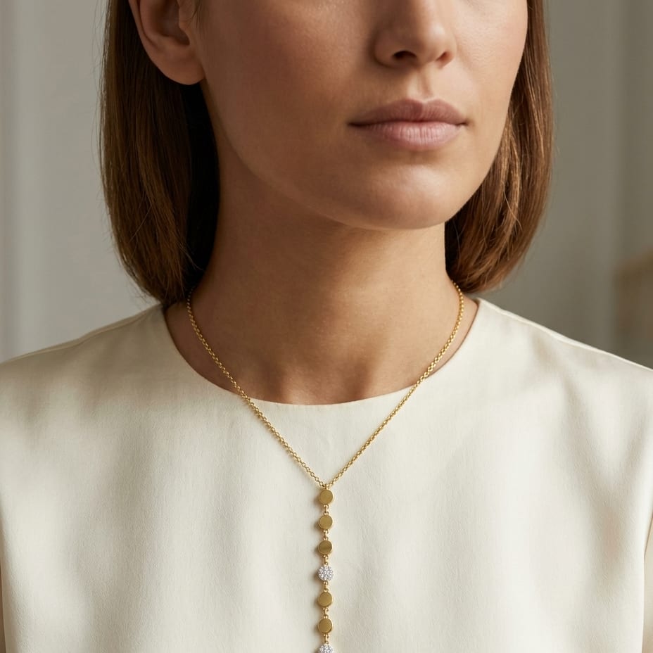 Diamond Linear Drop Necklace 1/10ctw in 14K Yellow Gold - lifestyle