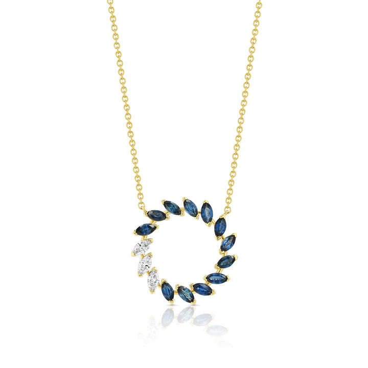 Sapphire And Diamond Marquise Wreath Necklace In 14k Yellow Gold 0.21ctw | RockHer