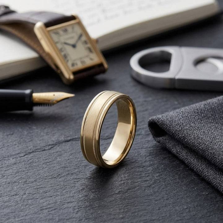 แหวนแต่งงาน ทรงกลม ตัวเรือนทองคำเหลือง 14K จาก RockHer