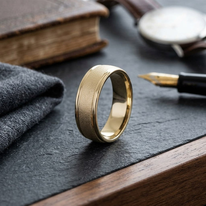 แหวนแต่งงาน ทรงกลม ตัวเรือนทองคำเหลือง 14K จาก RockHer