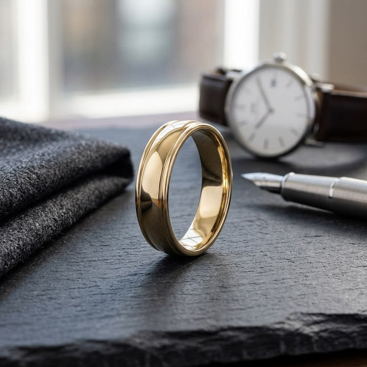 แหวนแต่งงาน ทรงกลม ตัวเรือนทองคำเหลือง 14K จาก RockHer