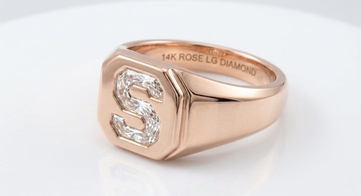 Diamond Letter Signet Ring - 14K Rose Gold | RockHer