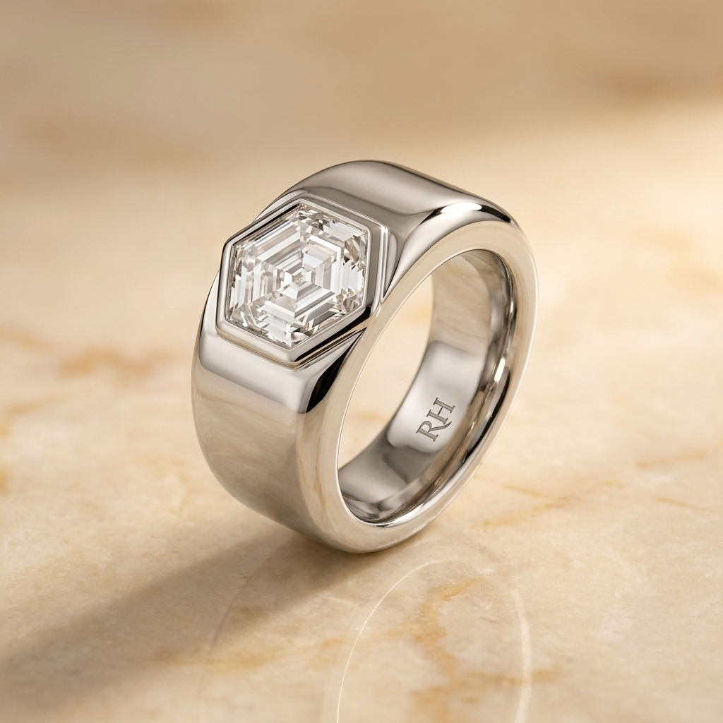 The Remi Select — Bezel-Set Cigar Band Hexagonal in 18K White Gold