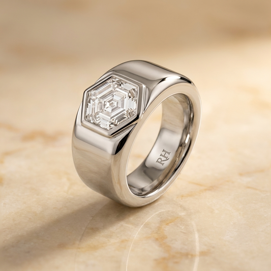 The Remi Select — Bezel-Set Cigar Band Hexagonal in Platinum