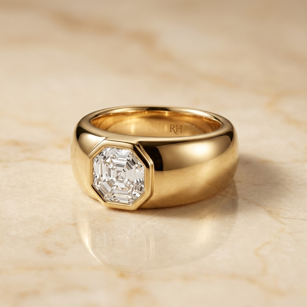 The Remi Select — Bezel-Set Cigar Band Hexagonal in 18K Yellow Gold