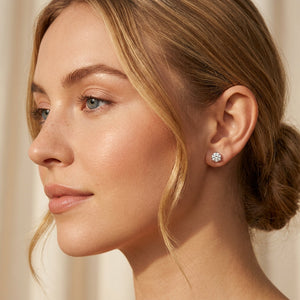ต่างหูเพชรแล็บ ทรงกลม ตัวเรือนทองคำขาว 14K จาก RockHer