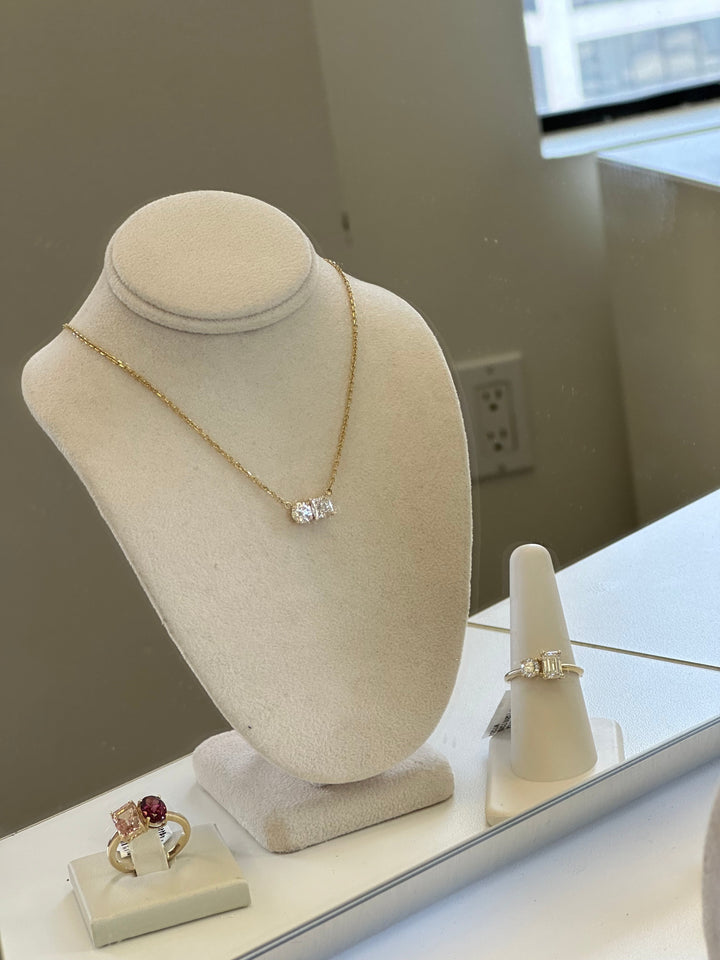 Custom Toi et Moi Pendant: Gold or Platinum with Your Choice of Diamonds(setting only, chain included), in 950 - Platinum – detail view | RockHer