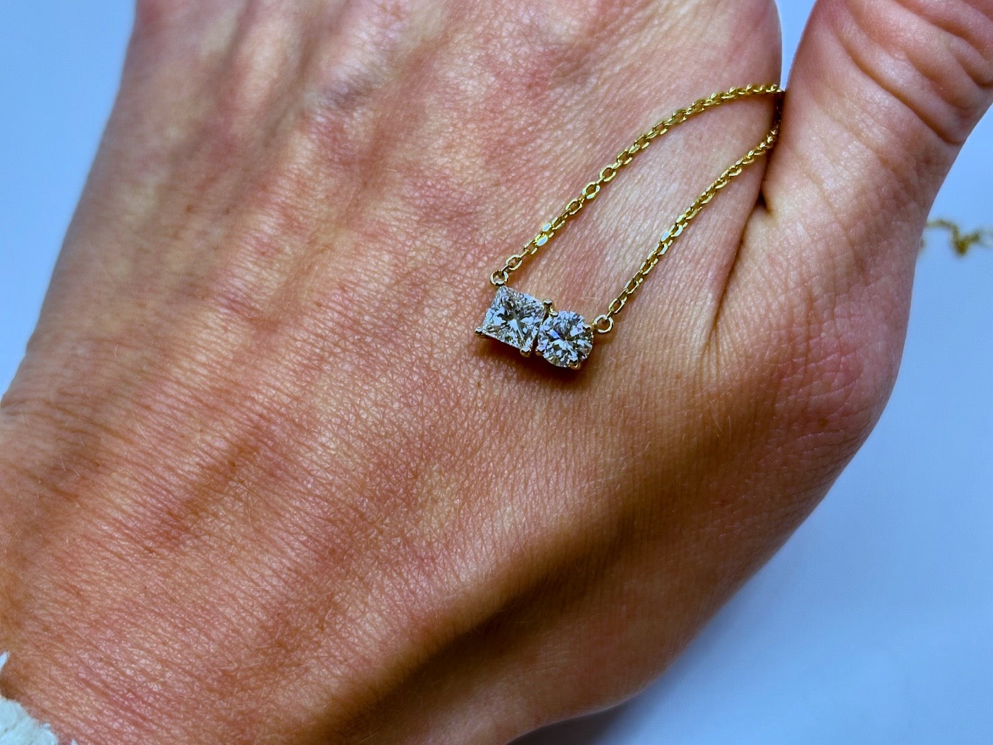 Custom Toi et Moi Pendant: Gold or Platinum with Your Choice of Diamonds(setting only, chain included), in 950 - Platinum – side profile | RockHer