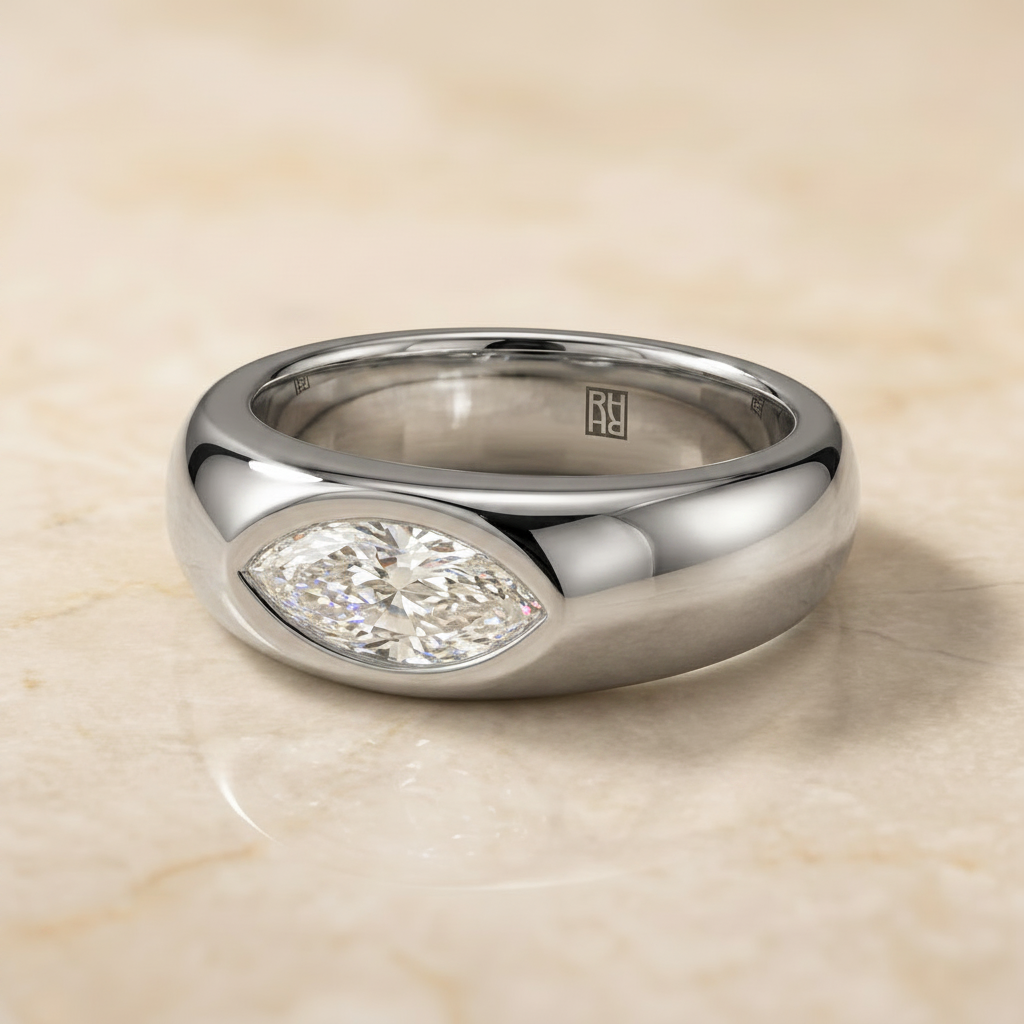 The Remi Select — Bezel-Set Cigar Band Marquise in 18K White Gold