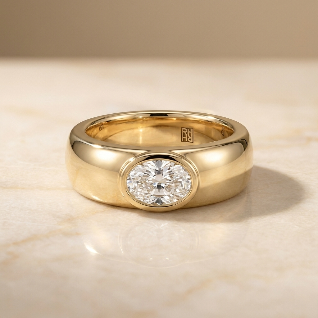 The Remi — Bezel-Set Cigar Band Oval in 18K Yellow Gold