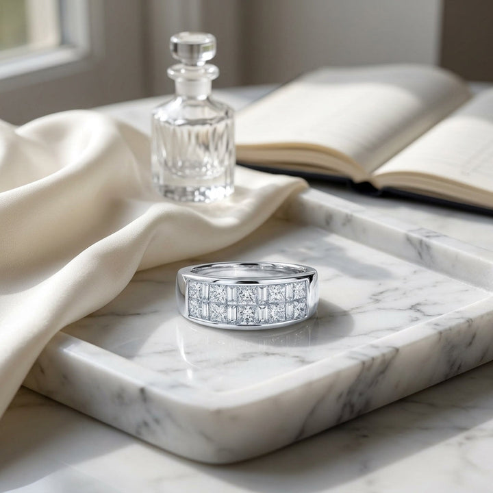 Diamond Invisible Princess & Baguette Ring in Platinum - lifestyle