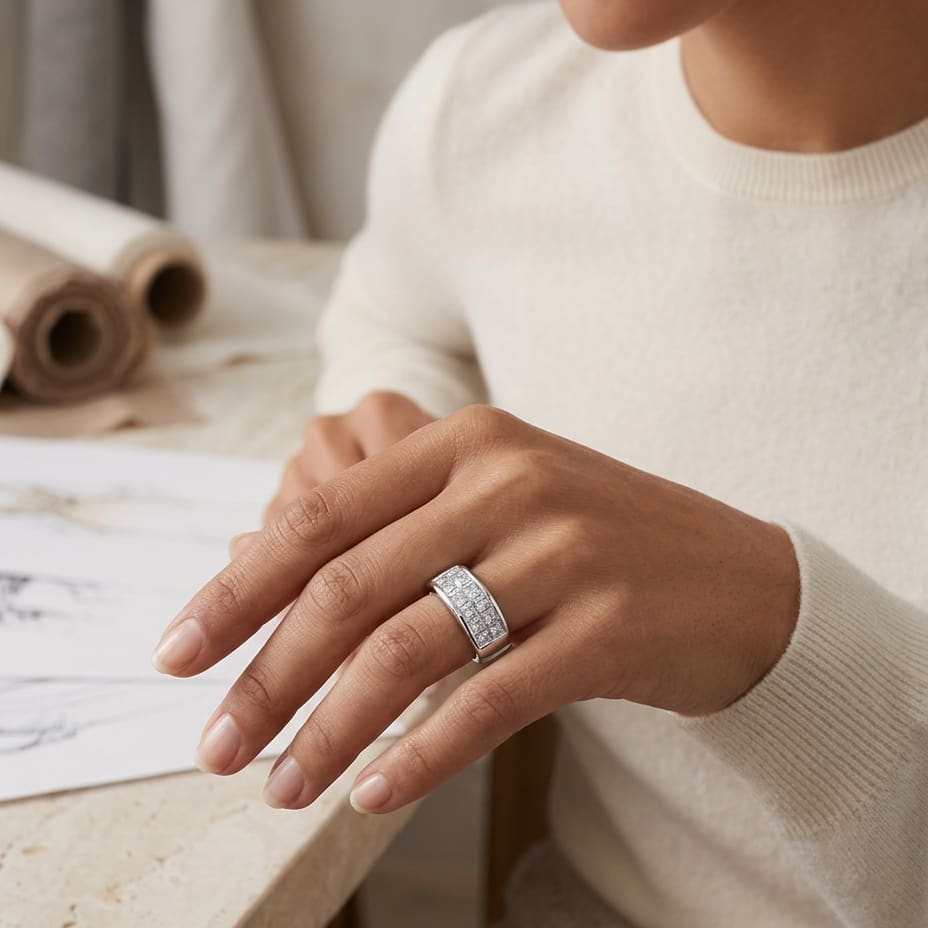 Diamond Invisible Princess & Baguette Ring in Platinum - editorial