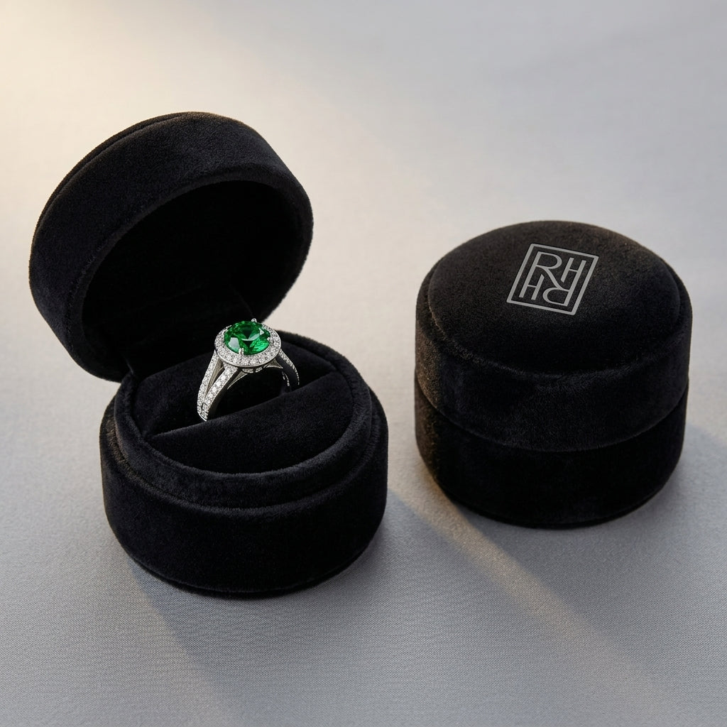 Green Tourmaline & Diamond Halo Split Shank Chevron Ring in Platinum - presentation