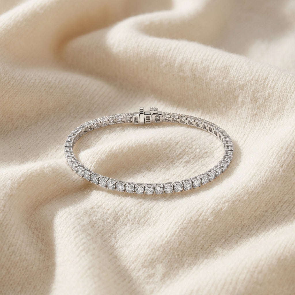 Diamond 4-Prong Tennis Bracelet in Platinum - flat lay