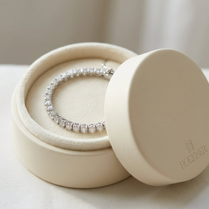 Diamond 4-prong Tennis Bracelet In Platinum (3mm), in navy velvet jewelry box