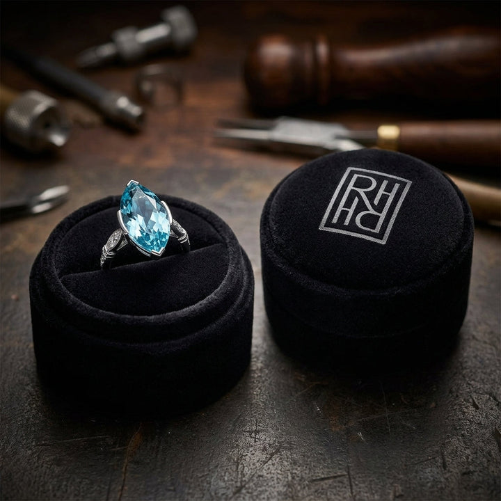 Aquamarine & Diamond Marquise Ring in Platinum - presentation
