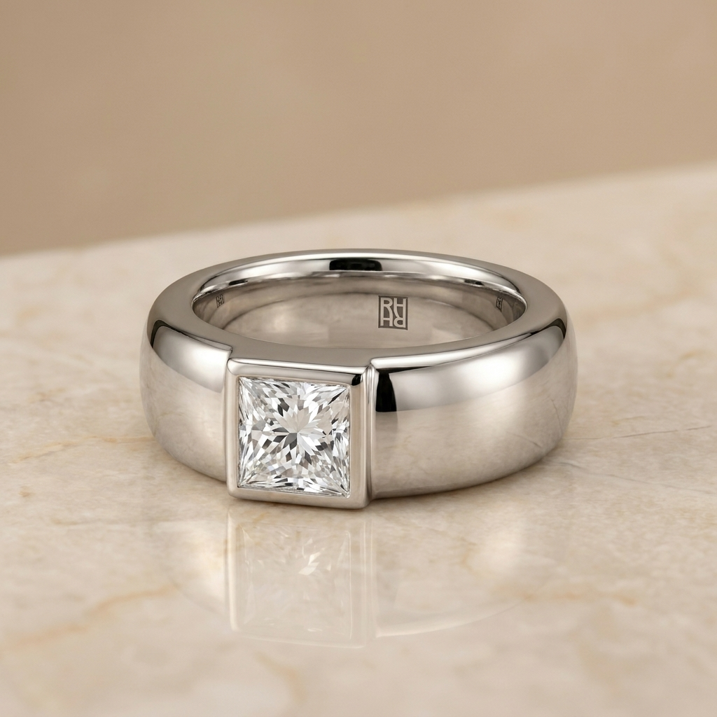 The Remi Select — Bezel-Set Cigar Band Princess in 18K White Gold