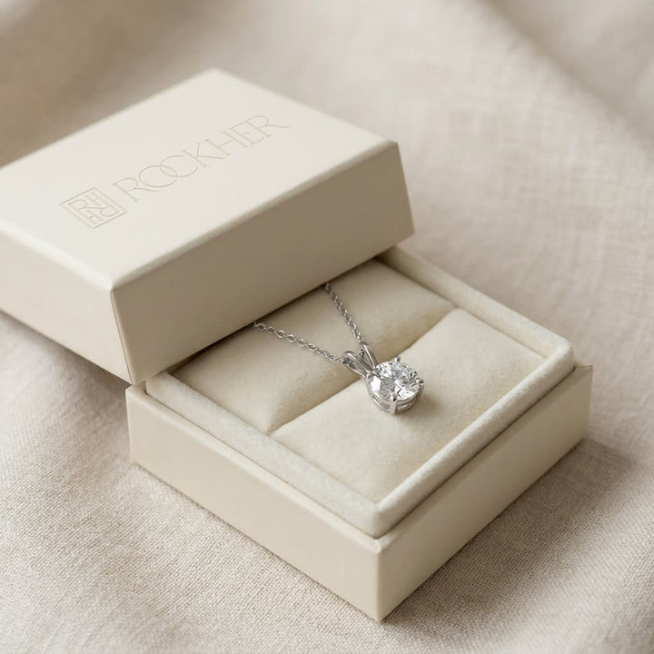 Natural Diamond Round Brilliant Solitaire Pendant in Platinum, 4 ct. t.w., in navy velvet jewelry box