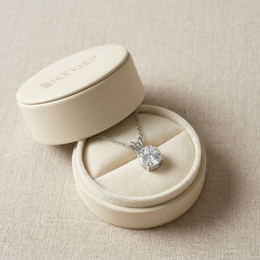 Natural Diamond Round Brilliant Solitaire Pendant in Platinum, 2 ct. t.w., in navy velvet jewelry box