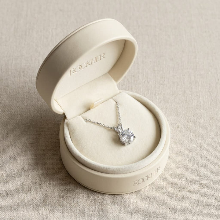 Natural Diamond Round Brilliant Solitaire Pendant in Platinum, 8 ct. t.w., in navy velvet jewelry box
