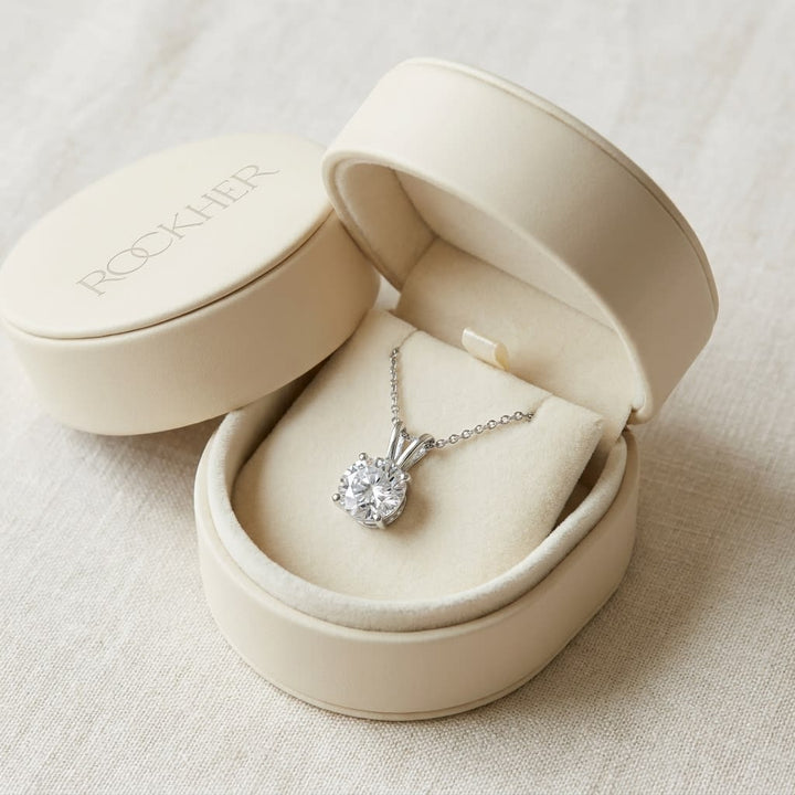 Natural Diamond Round Brilliant Solitaire Pendant in Platinum, 1 ct. t.w., in navy velvet jewelry box