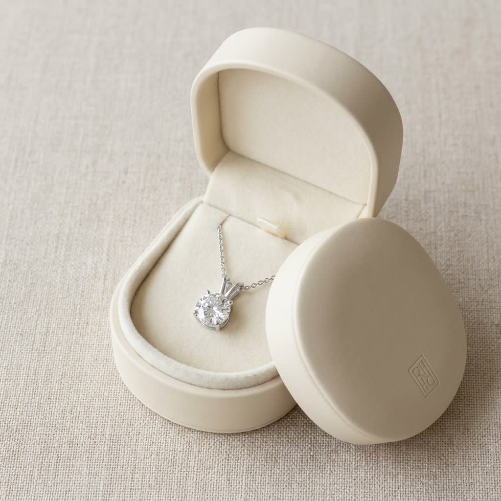 Natural Diamond Round Brilliant Solitaire Pendant in Platinum, 4 ct. t.w., in navy velvet jewelry box