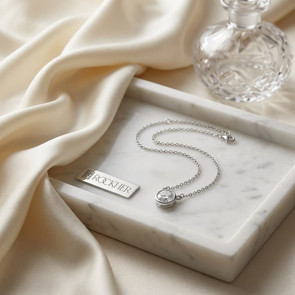 Natural Diamond Round Brilliant Solitaire Pendant in Platinum, 2 ct. t.w., on marble vanity tray with silk