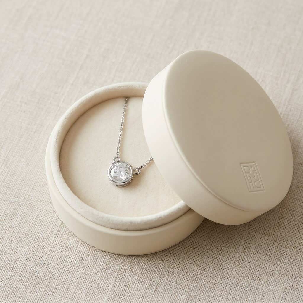 Natural Diamond Round Brilliant Solitaire Pendant in Platinum, 2 ct. t.w., in navy velvet jewelry box