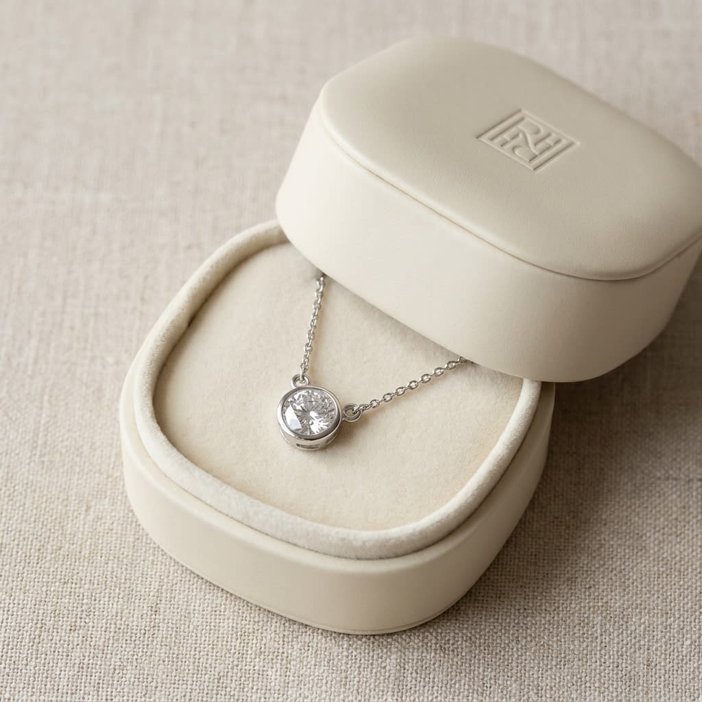 Natural Diamond Round Brilliant Solitaire Pendant in Platinum, 1 ct. t.w., in navy velvet jewelry box