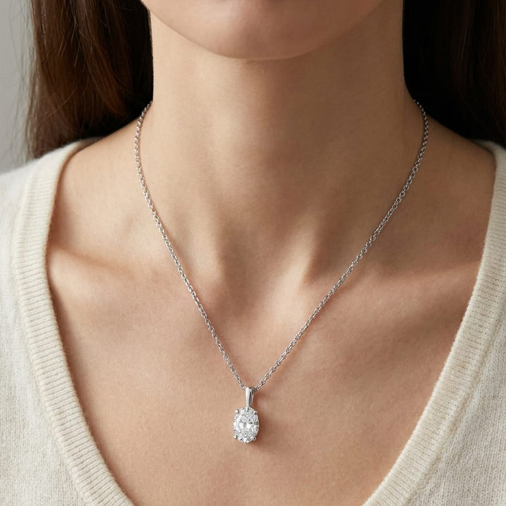 จี้เพชร Solitaire Pendants ทรงรี ฐานตะกร้า 4 หนาม จาก RockHer
