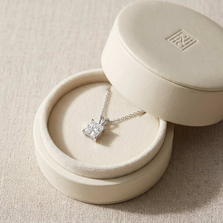 Natural Diamond Princess Cut Solitaire Pendant in Platinum, 4 ct. t.w., in navy velvet jewelry box