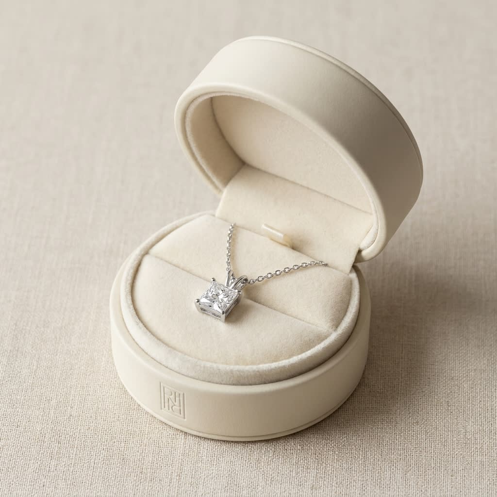 Natural Diamond Princess Cut Solitaire Pendant in Platinum, 2 ct. t.w., in navy velvet jewelry box