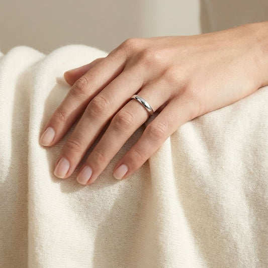 3.5mm Flat Comfort-Fit Wedding Band in Platinum, worn on hand, full view