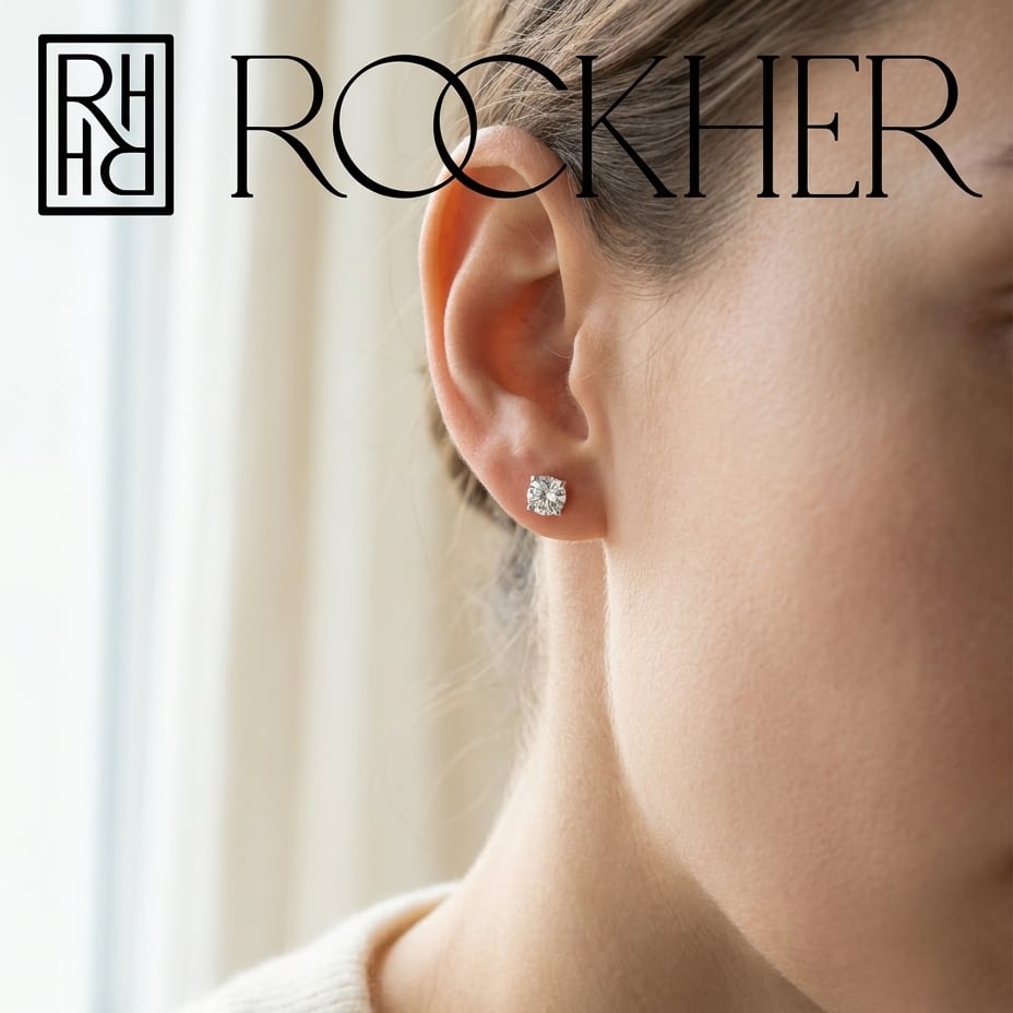 Platinum 4-prong Round Brilliant Diamond Stud Earrings (0.75 Ct. T.w., Vs1-vs2 Clarity, H-i Color), worn close-up portrait