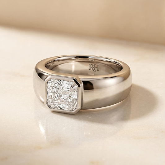 The Remi Select — Bezel-Set Cigar Band Radiant in 18K White Gold