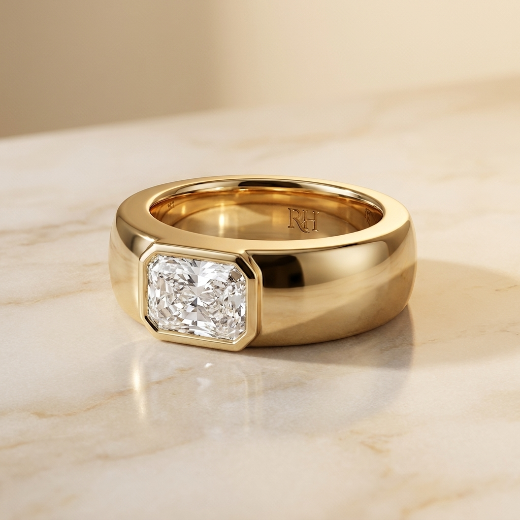 The Remi Select — Bezel-Set Cigar Band Radiant in 18K Yellow Gold